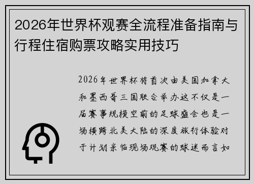 2026年世界杯观赛全流程准备指南与行程住宿购票攻略实用技巧