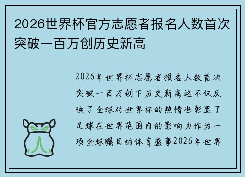 2026世界杯官方志愿者报名人数首次突破一百万创历史新高